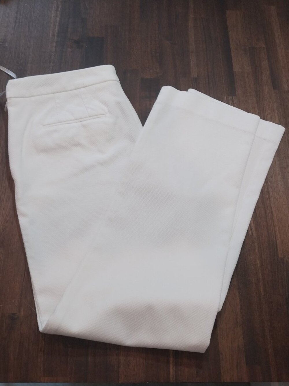 Anne Klein Dress Pants Womens 4 True White Solid Straight Leg Textured 28 x 29.